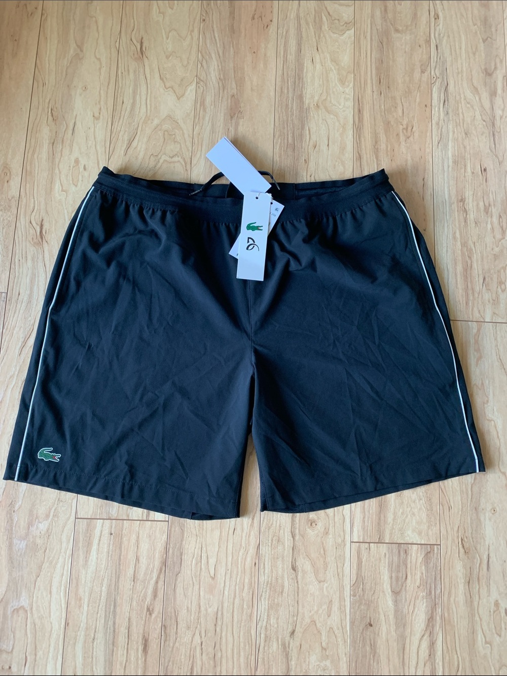Lacoste Men's Black Athletic Shorts with Side Piping